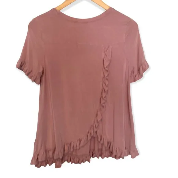 ALTAR'D STATE Dusty Light Pink SUPER SOFT Short Sleeve Ruffle Shirt-Size Small - Picture 5 of 8